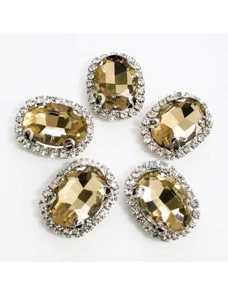 Oval Stone cm 2,5x3,5 Light Col. Topaz-Silver - 1PC - Stones to be sewn with setting
