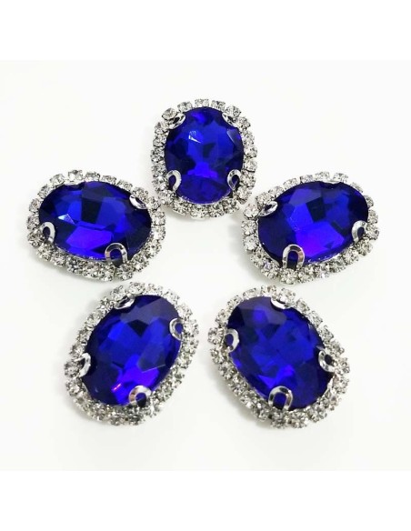 Oval Stone cm 2,5x3,5 Sapphire-Silver - 1PC - Stones to be sewn with setting
