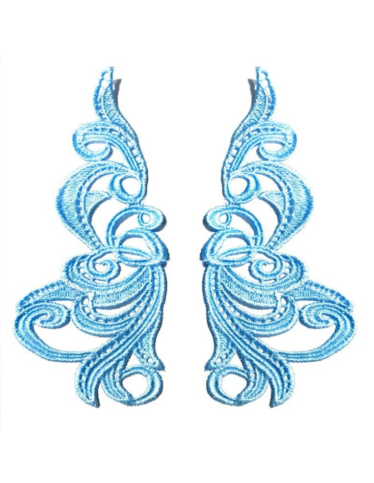 Sky Blue Florence Embroidered Fabric Appliqué 19x9 cm - 1 Pair - Appliqués for Leotards and Dresses