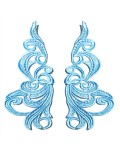Sky Blue Florence Embroidered Fabric Appliqué 19x9 cm - 1 Pair - Appliqués for Leotards and Dresses