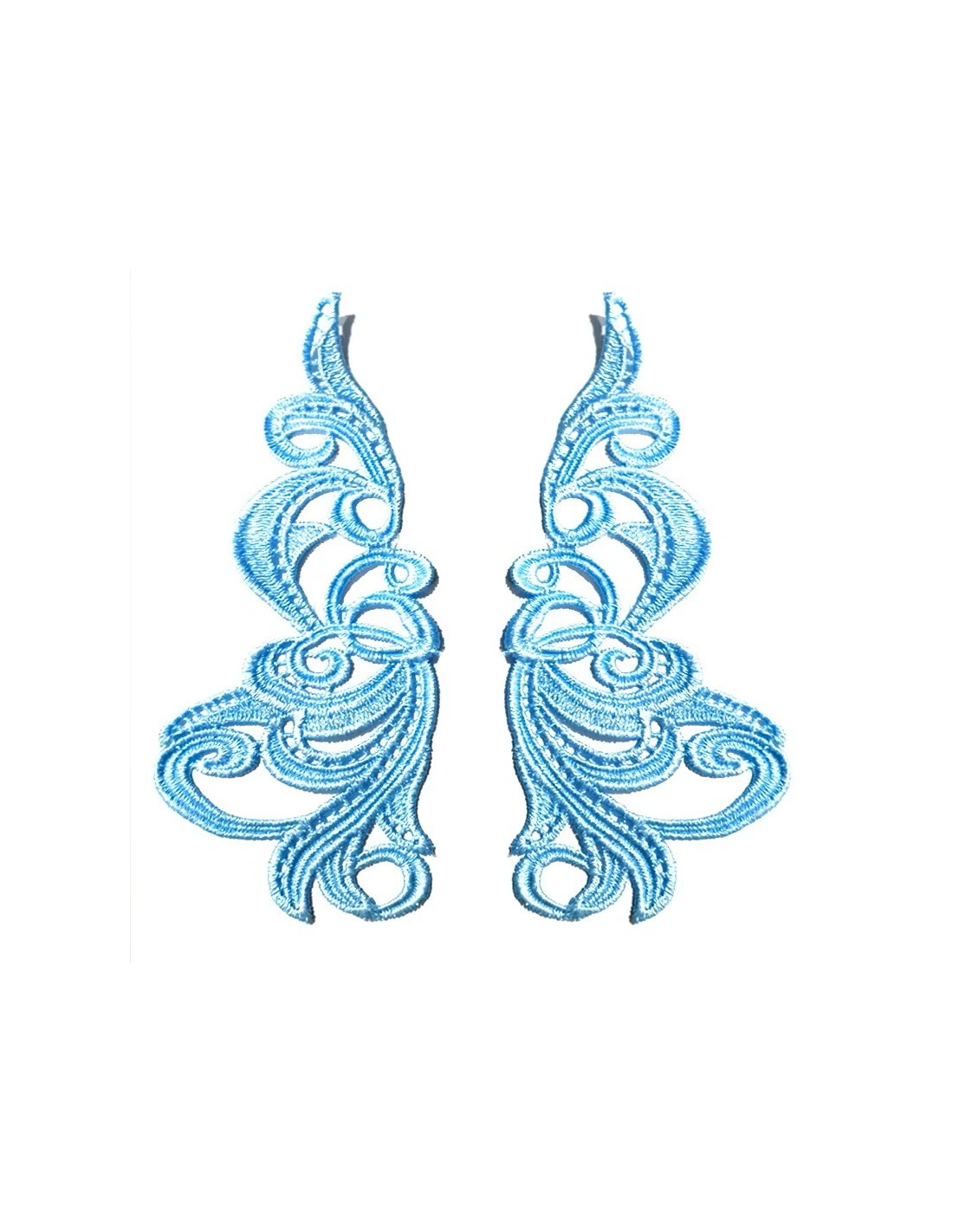 Sky Blue Florence Embroidered Fabric Appliqué 19x9 cm - 1 Pair - Appliqués for Leotards and Dresses