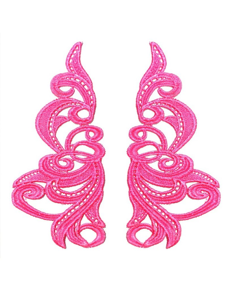 Applicazione in Tessuto ricamato Florence  Fuchsia cm 19x9- 1PA - Applicazioni per Body e Abiti