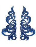 Blue Florence Embroidered Fabric Appliqué 19x9cm - 1 Pair - Appliqués for Leotards and Dresses