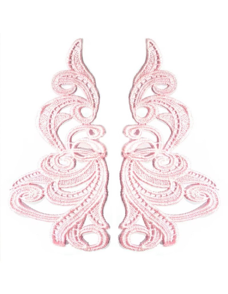 Pink Florence Embroidered Fabric Appliqué 19x9cm - 1 Pair - Appliqués for Leotards and Dresses