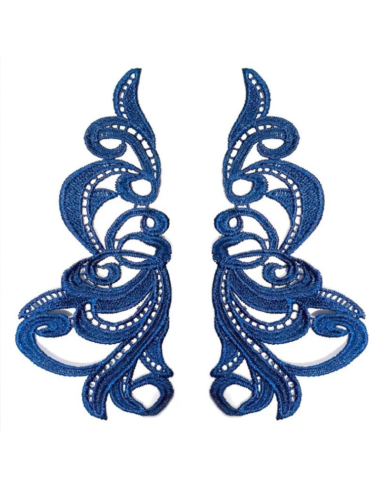 Royal Blue Florence Embroidered Fabric Appliqué 19x9cm - 1 Pair - Appliqués for Leotards and Dresses