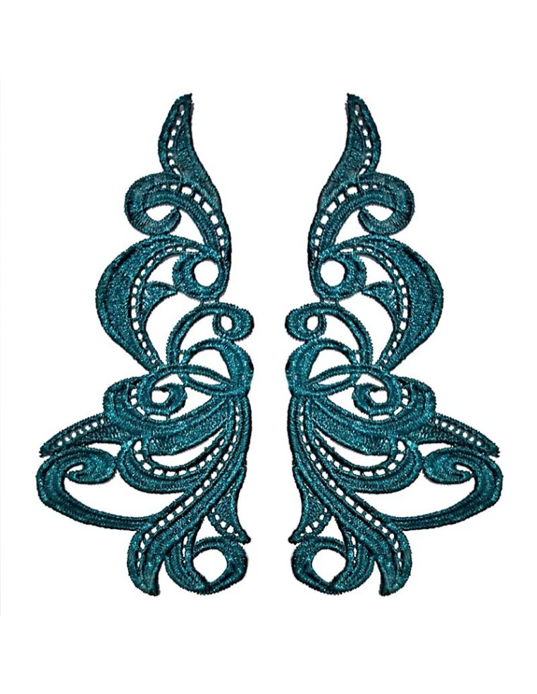 Emerald   Florence Embroidered Fabric Appliqué 19x9cm - 1 Pair - Appliqués for Leotards and Dresses