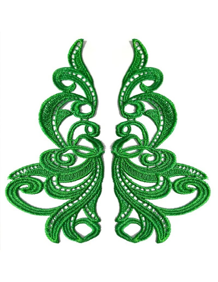 Green Florence Embroidered Fabric Appliqué 19x9cm - 1 Pair - Appliqués for Leotards and Dresses