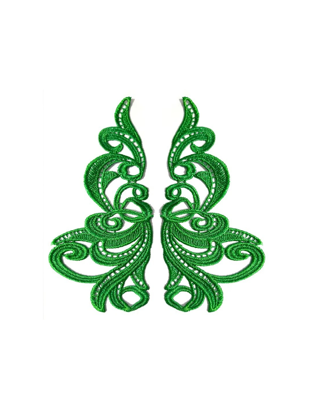 Green Florence Embroidered Fabric Appliqué 19x9cm - 1 Pair - Appliqués for Leotards and Dresses