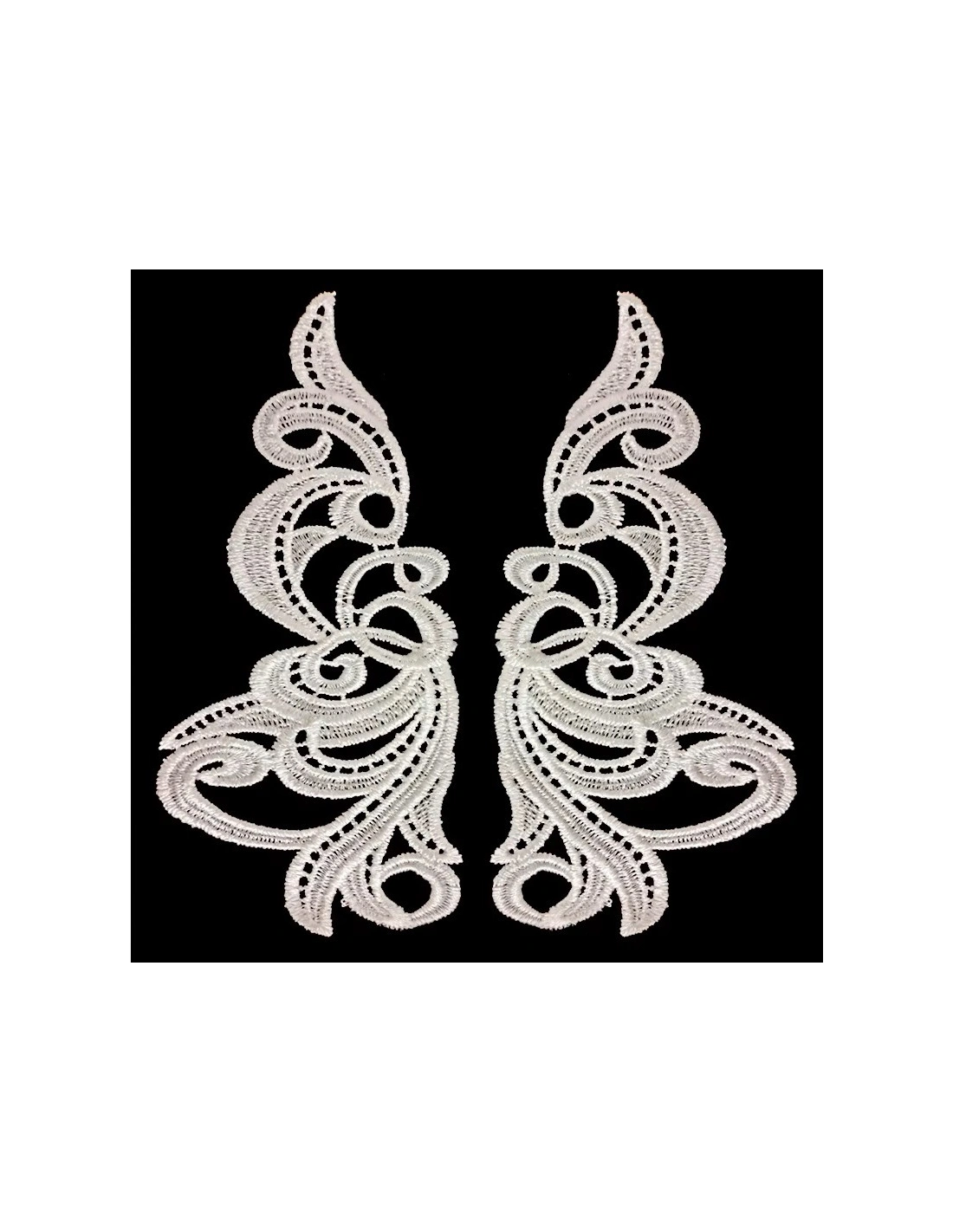 White Florence Embroidered Fabric Appliqué 19x9cm - 1 Pair - Appliqués for Leotards and Dresses