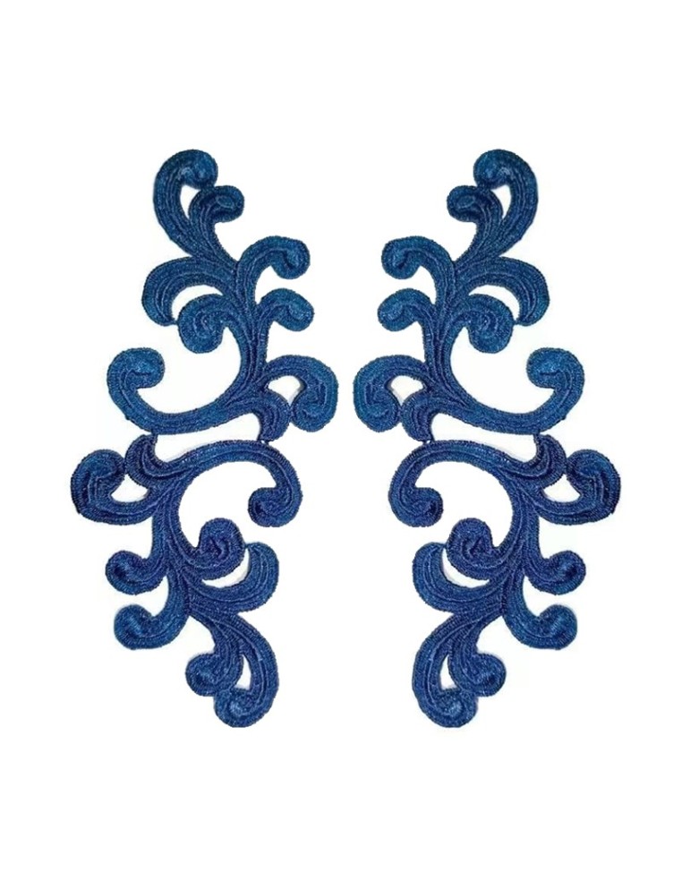 Royal Blu Alfie Embroidered Fabric Appliqué 20x9cm - 1 Pair - Appliqués for Leotards and Dresses