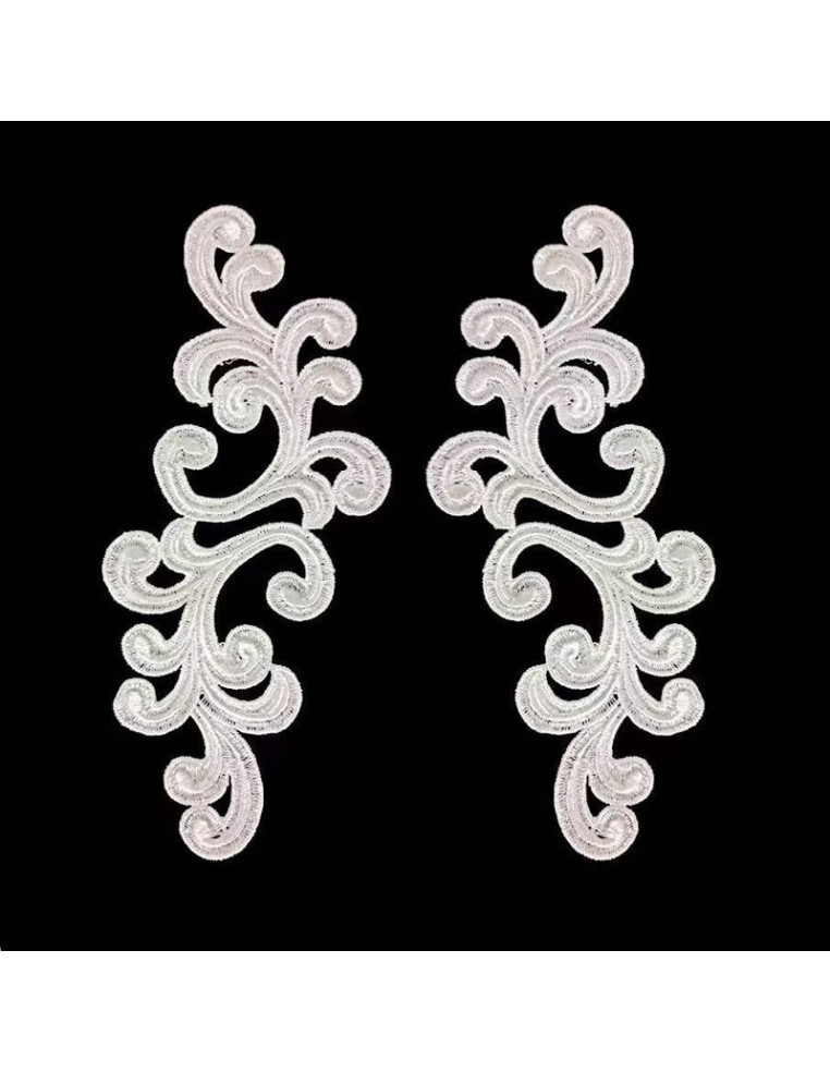 White  Alfie Embroidered Fabric Appliqué 20x9cm - 1 Pair - Appliqués for Leotards and Dresses