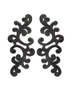 Black Alfie Embroidered Fabric Appliqué 20x9cm - 1 Pair - Appliqués for Leotards and Dresses