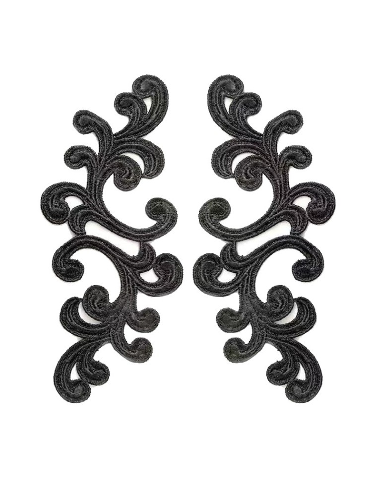 Black Alfie Embroidered Fabric Appliqué 20x9cm - 1 Pair - Appliqués for Leotards and Dresses