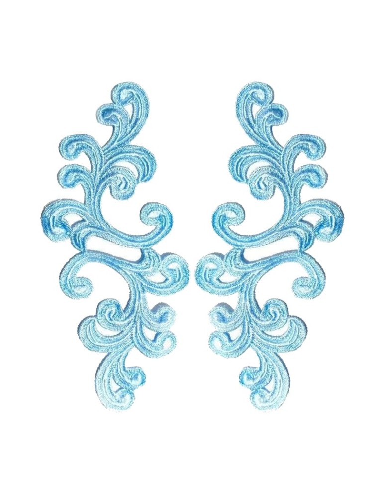 Applicazione in Tessuto ricamato Alfie Celeste cm 20x9 - 1PA - Applicazioni per Body e Abiti