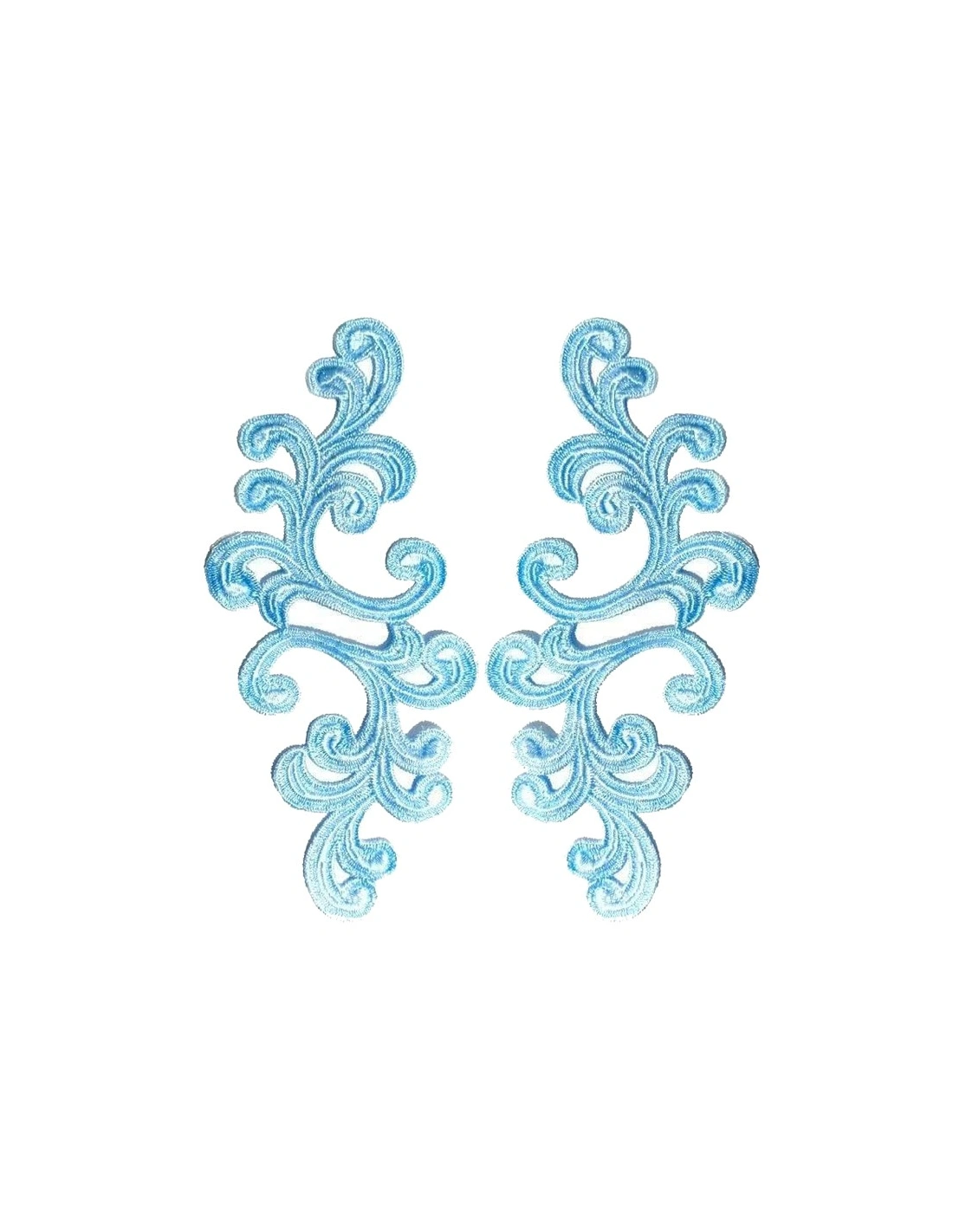 Sky Blue Alfie Embroidered Fabric Appliqué 20x9cm - 1 Pair - Appliqués for Leotards and Dresses