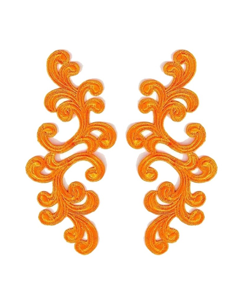 Orange  Alfie Embroidered Fabric Appliqué 20x9cm - 1 Pair - Appliqués for Leotards and Dresses