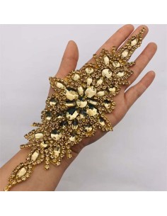 Gold Rhinestone Chain and Golden Shadow Stone Appliqué (20x8 cm) – 1 Piece