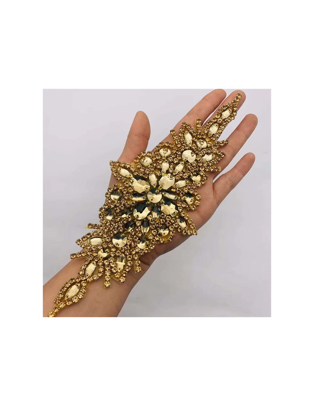 Applicazione in Catena Strass Oro e Pietre Golden Shadow cm 20X8 - 1PZ