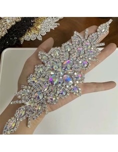 Silver Rhinestone Chain and Crystal AB Stone Appliqué (20x8 cm) – 1 Piece