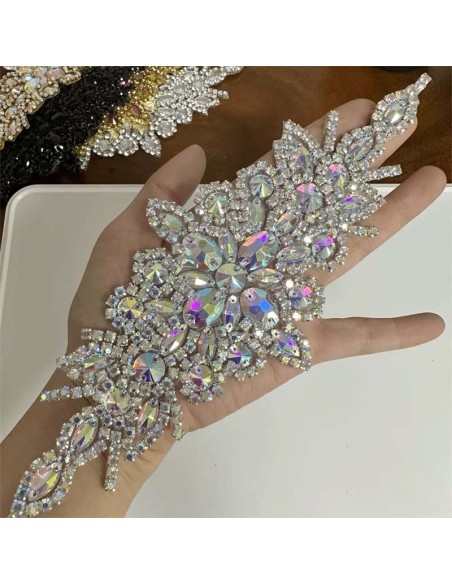 Applicazione in Catena Strass Argento e Pietre Boreali cm 20X8 - 1PZ