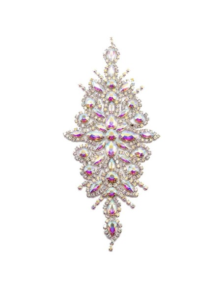 Applicazione in Catena Strass Argento e Pietre Boreali cm 20X8 - 1PZ