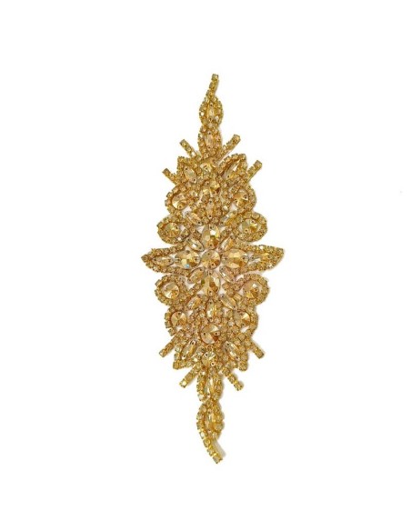 Gold Rhinestone Chain and Golden Shadow Stone Appliqué (20x8 cm) – 1 Piece