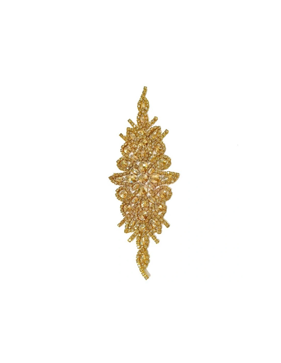 Gold Rhinestone Chain and Golden Shadow Stone Appliqué (20x8 cm) – 1 Piece