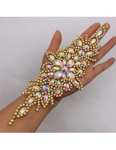 Applicazione in Catena Strass Oro e Pietre Golden Shadow cm 20X8 - 1PZ