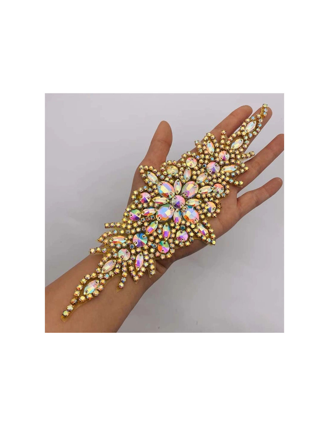 Applicazione in Catena Strass Oro e Pietre Golden Shadow cm 20X8 - 1PZ