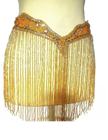 Fringe Single sided at Bugles with strass edge cm. 65x29 Gold- 1PC - Fringes and Feathers
