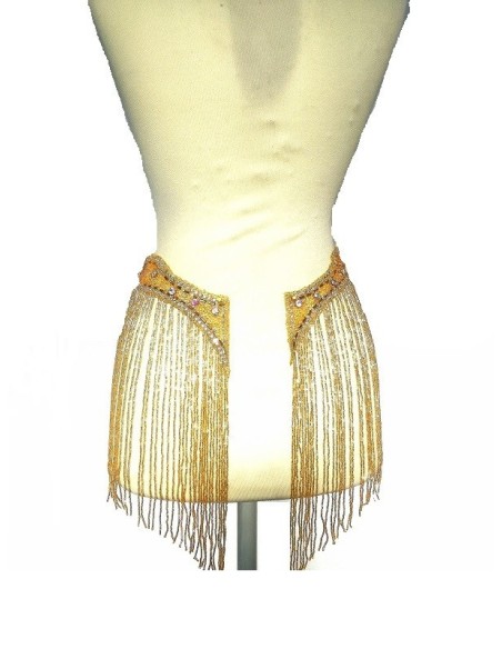 Fringe Single sided at Bugles with strass edge cm. 65x29 Gold- 1PC - Fringes and Feathers