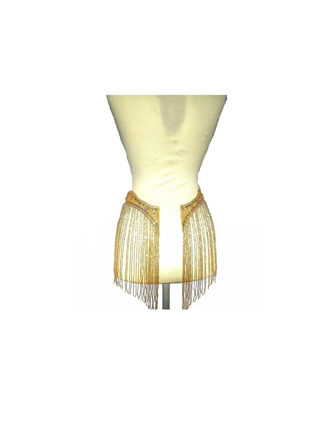 Fringe Single sided at Bugles with strass edge cm. 65x29 Gold- 1PC - Fringes and Feathers