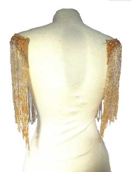 Fringe Single sided at Bugles with strass edge cm. 65x29 Gold- 1PC - Fringes and Feathers