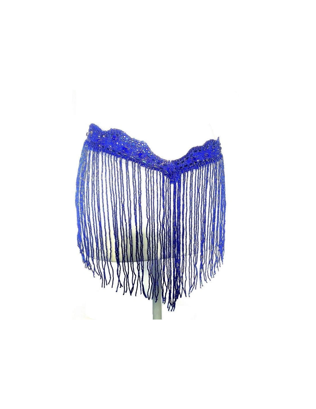 Fringe Single sided at Bugles with strass edge cm. 49x29 Sapphire- 1PC - Fringes and Feathers
