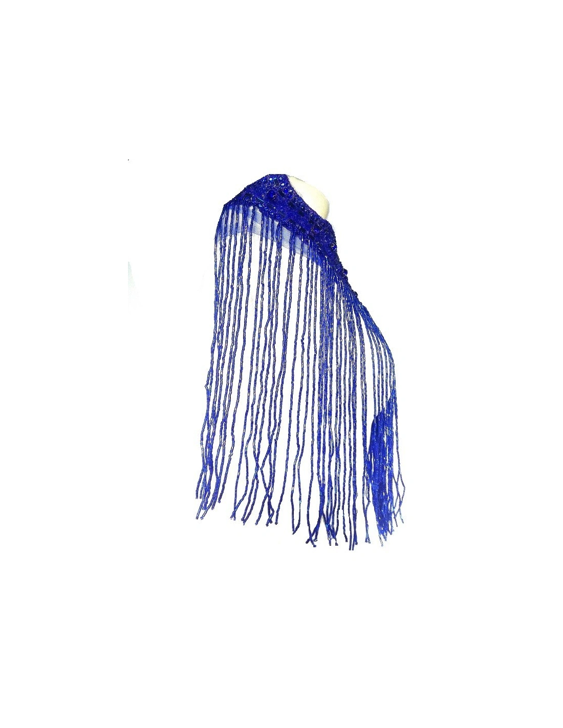 Fringe Single sided at Bugles with strass edge cm. 49x29 Sapphire- 1PC - Fringes and Feathers