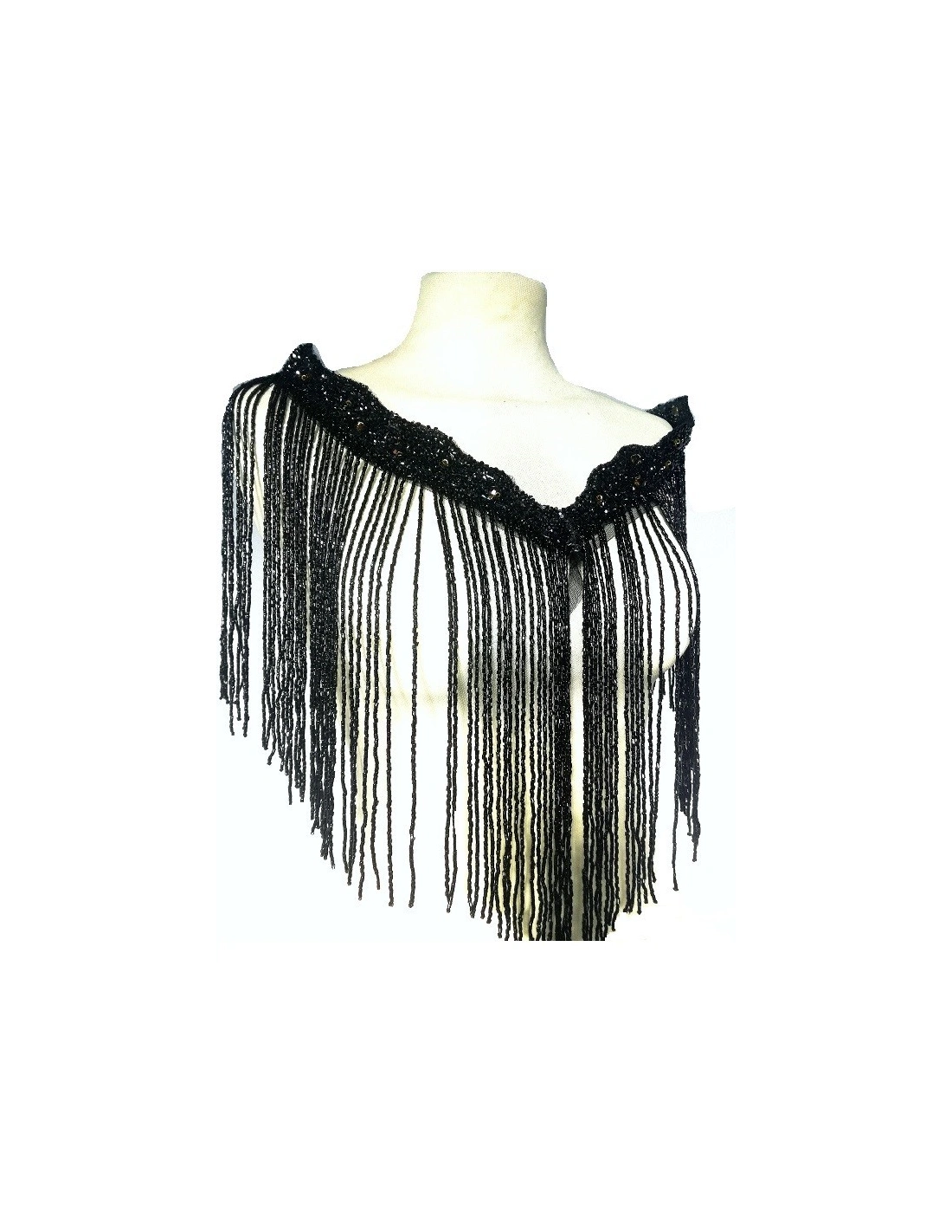 Frangia Monofacciale a Cannette con Bordo Strassato  cm. 49x29 Jet - 1PZ