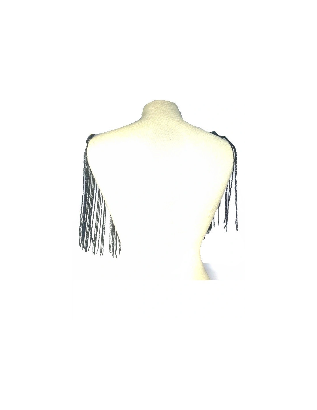 Fringe Single sided at Bugles with strass edge cm. 49x29 Jet- 1PC - Fringes and Feathers
