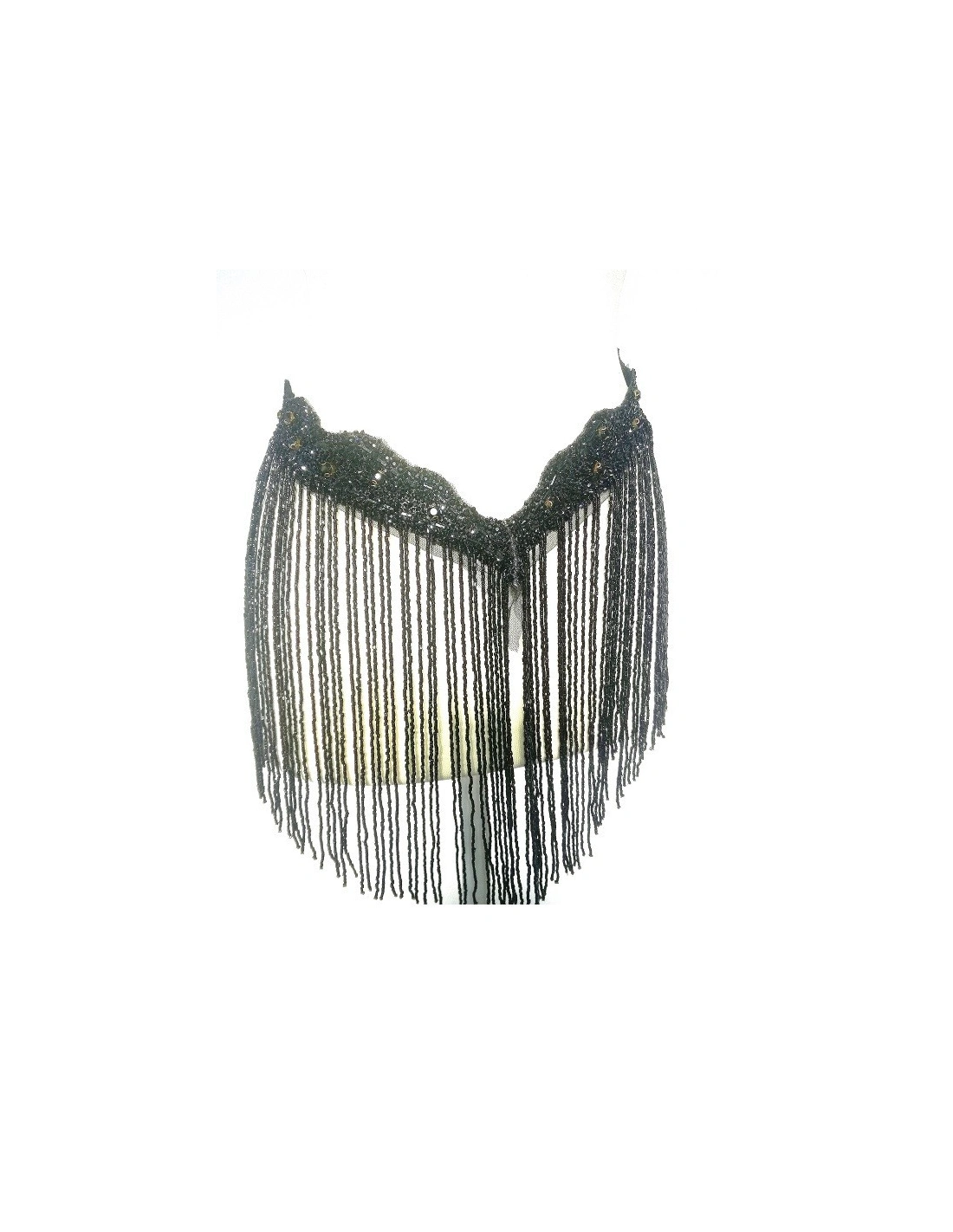 Frangia Monofacciale a Cannette con Bordo Strassato  cm. 49x29 Jet - 1PZ