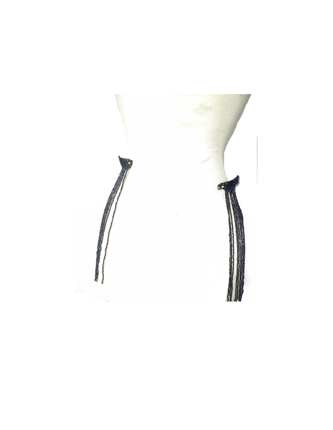 Fringe Single sided at Bugles with strass edge cm. 49x29 Jet- 1PC - Fringes and Feathers