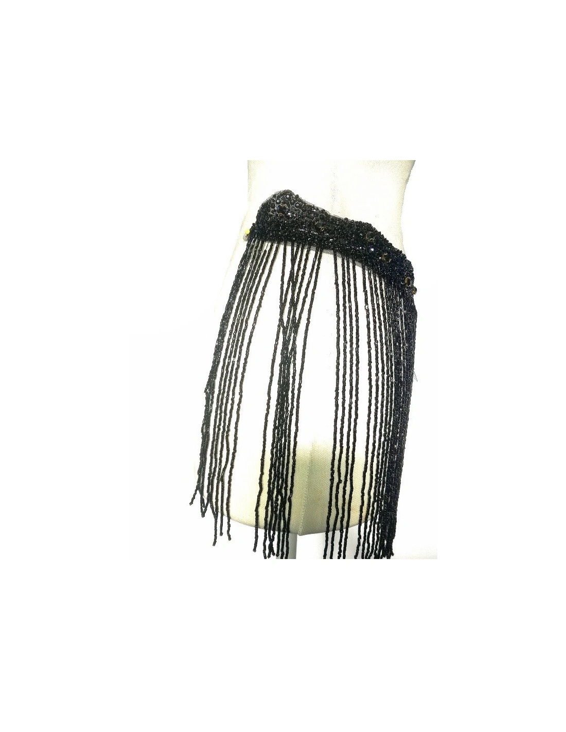 Frangia Monofacciale a Cannette con Bordo Strassato  cm. 49x29 Jet - 1PZ