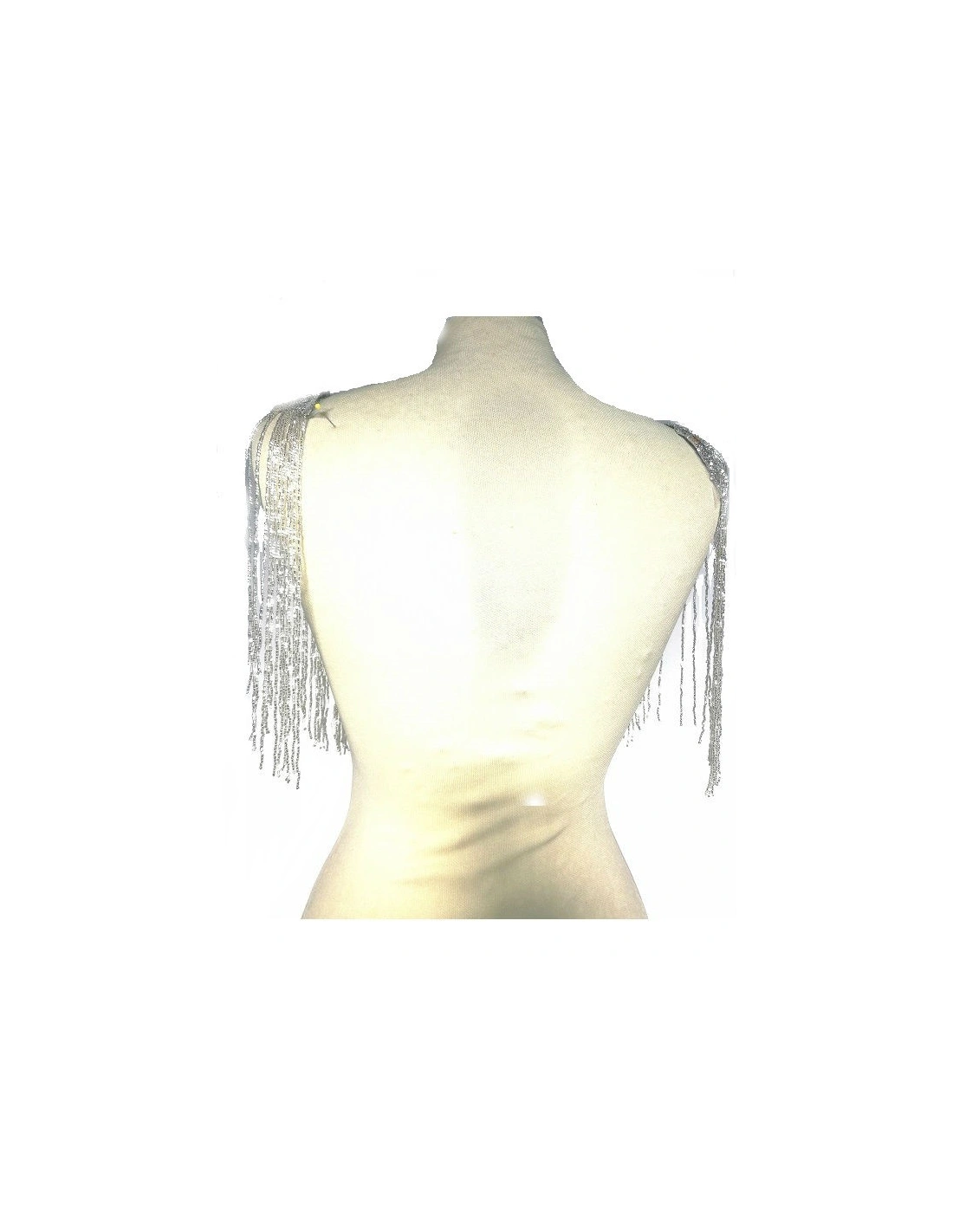 Fringe Single sided at Bugles with strass edge cm. 49x29 Silver- 1PC - Fringes and Feathers