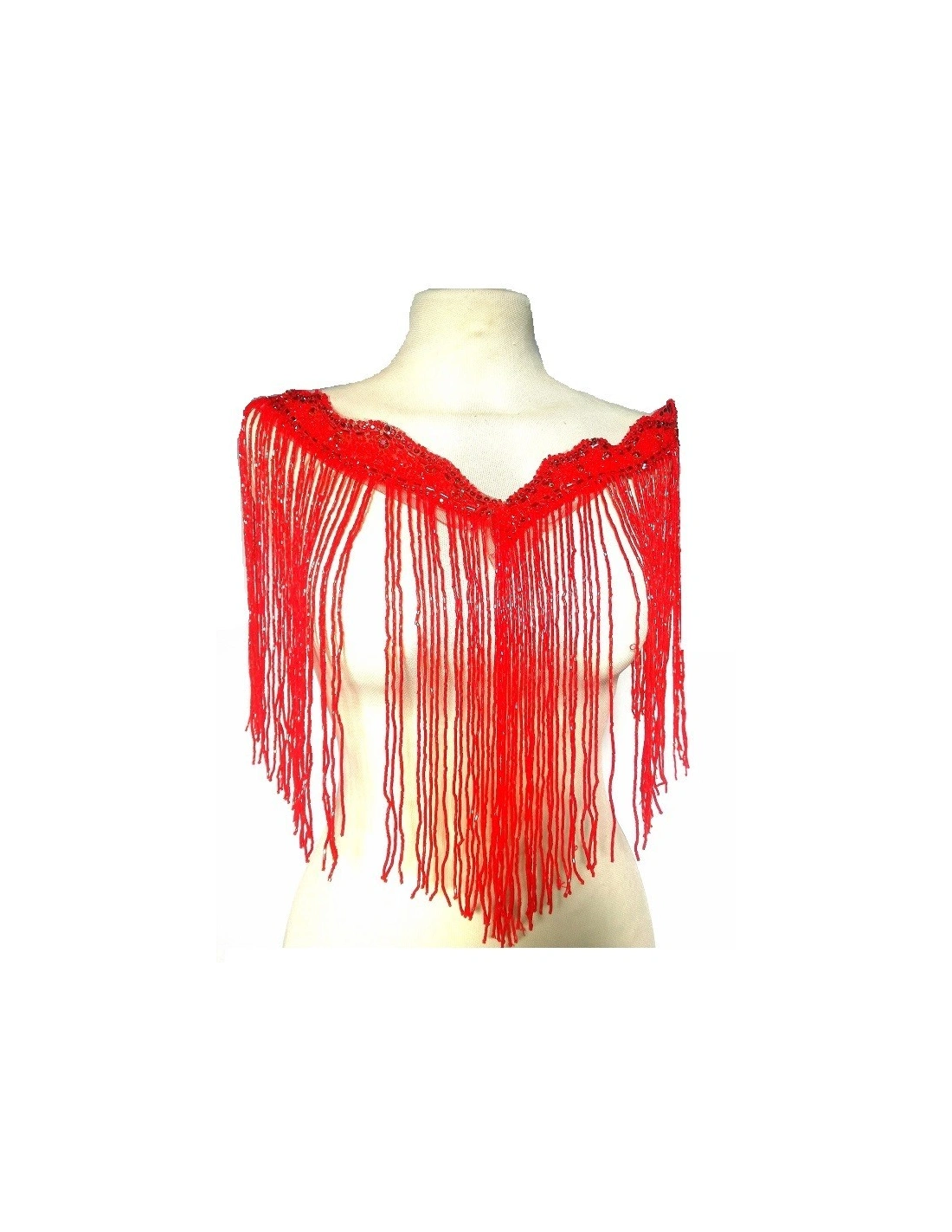 Fringe Single sided at Bugles with strass edge cm. 49x29 Light Siam- 1PC - Fringes and Feathers