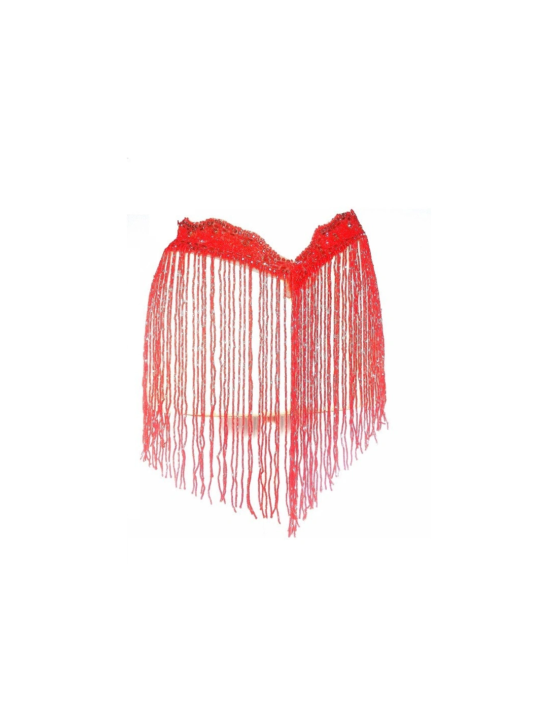 Fringe Single sided at Bugles with strass edge cm. 49x29 Light Siam- 1PC - Fringes and Feathers