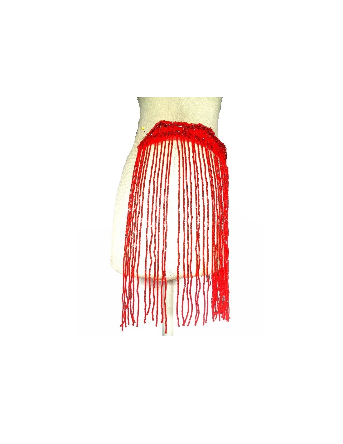 Fringe Single sided at Bugles with strass edge cm. 49x29 Light Siam- 1PC - Fringes and Feathers
