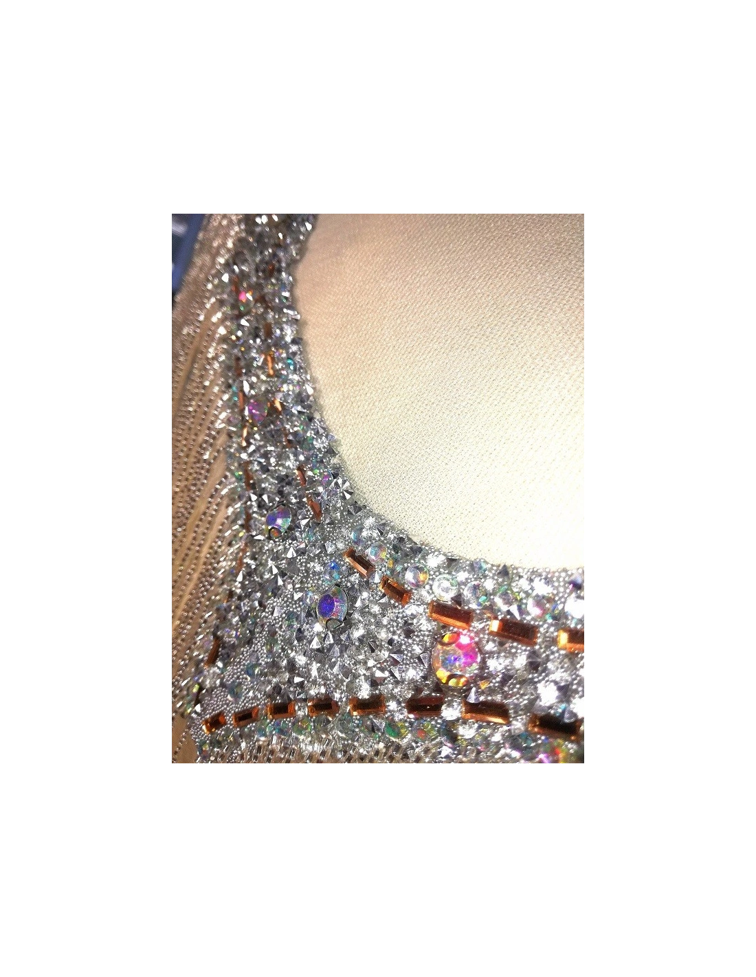 Fringe Double sided at Bugles with strass edge cm. 61x29 Silver - 1PC - Fringes and Feathers