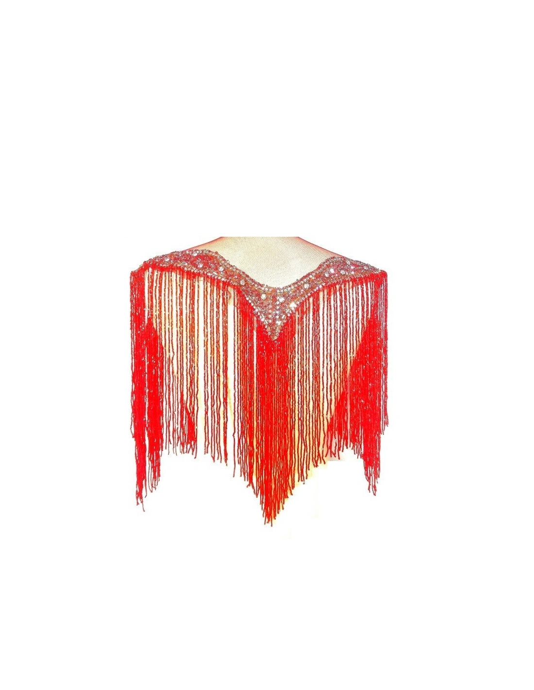 Fringe Double sided at Bugles with strass edge cm. 61x29 Light Siam - 1PC - Fringes and Feathers