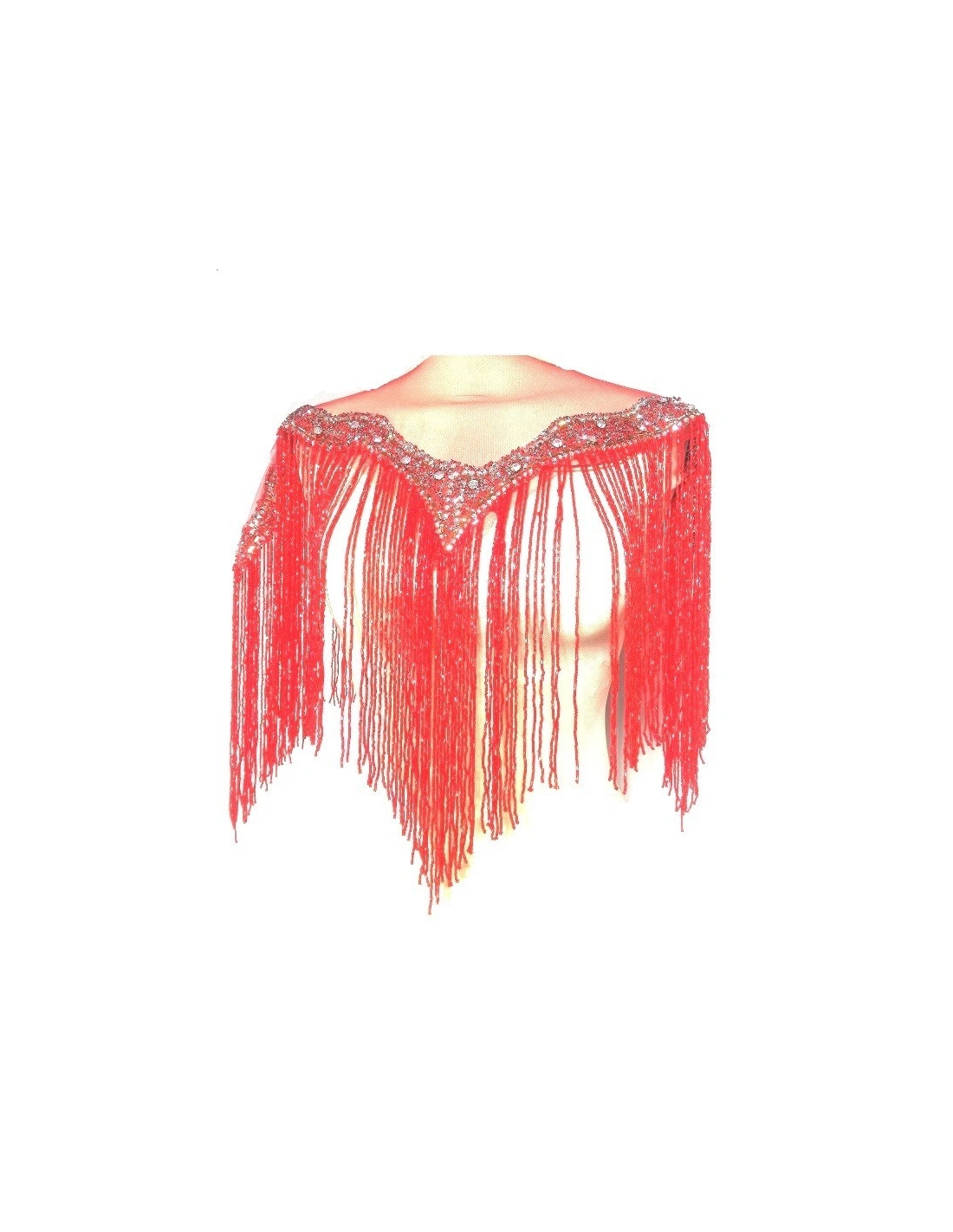 Fringe Double sided at Bugles with strass edge cm. 61x29 Light Siam - 1PC - Fringes and Feathers