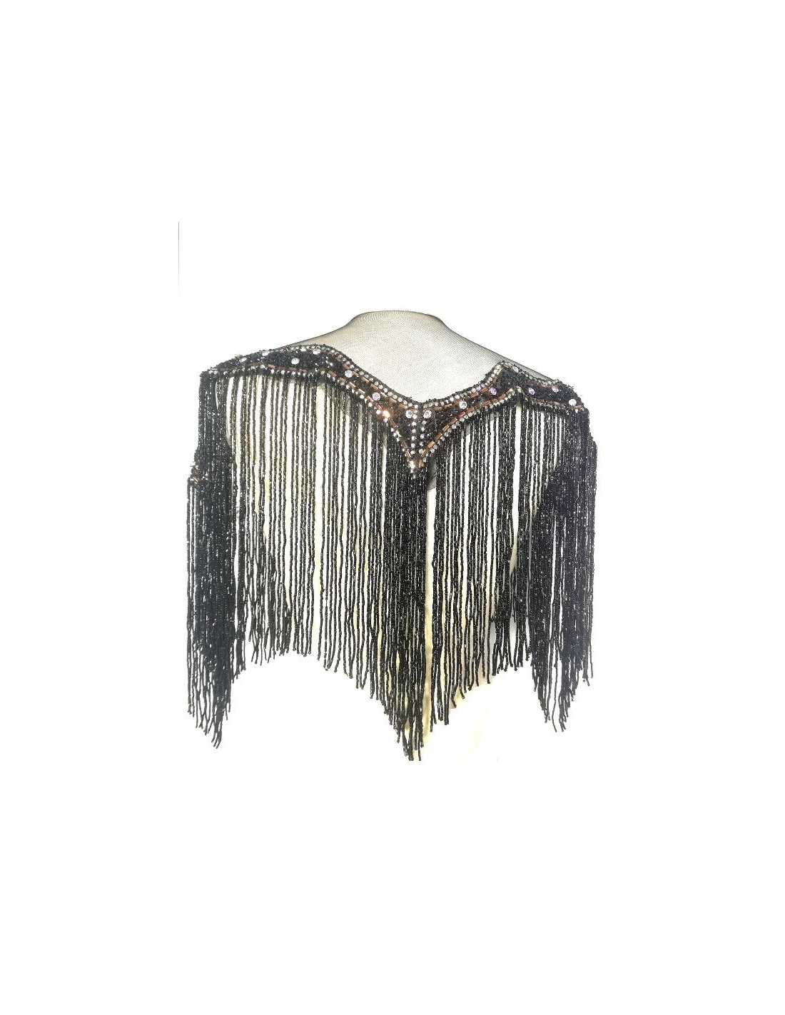 Frangia Bifacciale a Cannette con Bordo Strassato  cm. 61x29 Jet - 1PZ