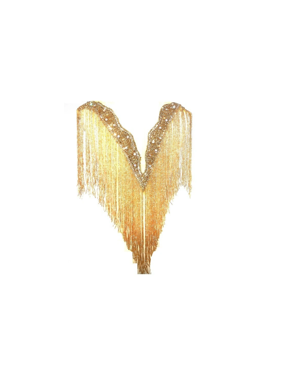 Fringe Double sided at Bugles with strass edge cm. 61x29 Gold - 1PC - Fringes and Feathers