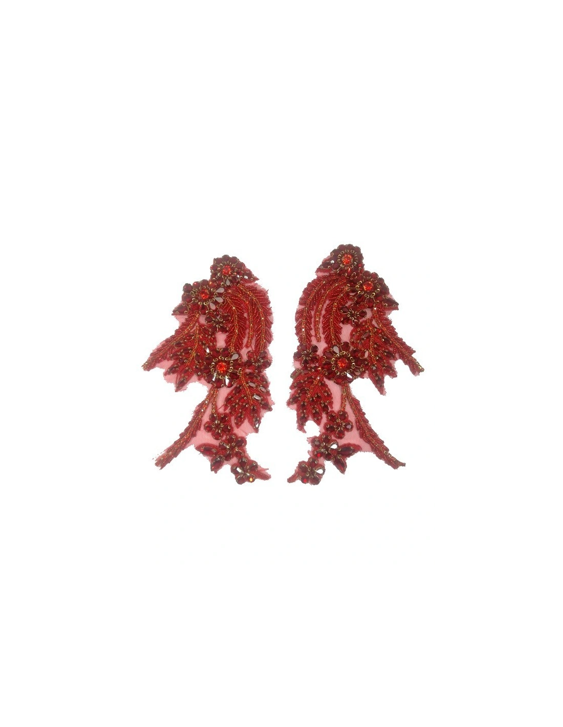 Applicazione Strass Light Siam su tulle Rosso cm 17,5,x9,5 - 1PA - Decorazioni per abiti